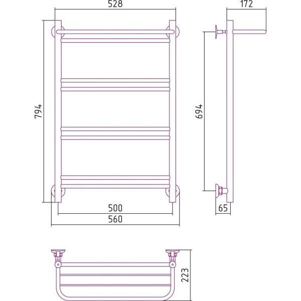 Полотенцесушитель водяной Стилье Версия-Н1 80х50 с полкой, хром