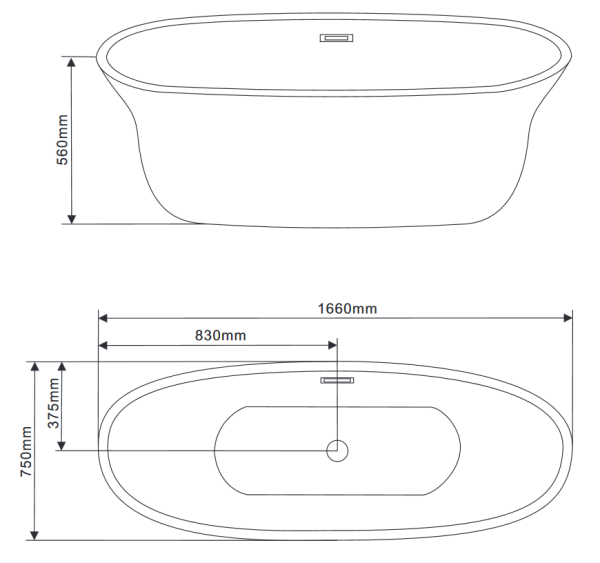 Акриловая ванна Grossman GR-1201 166х75