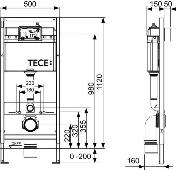 Система инсталляции для унитаза Tece Base 2.0 9400401-9240407 с кнопкой смыва, черной