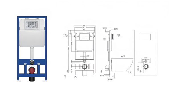 Инсталляция для подвесного унитаза пневматическая Gappo GMHU30AR03PE без клавиши