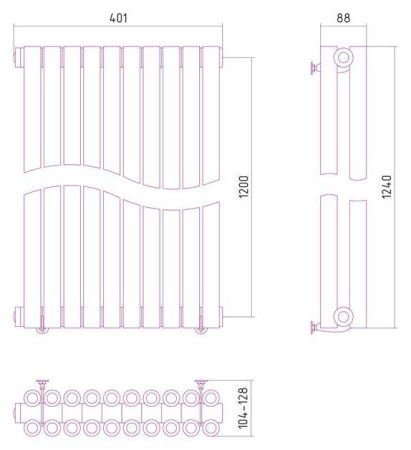 Дизайн-радиатор Сунержа Эстет 1200х401 хром (10 секций) водяной