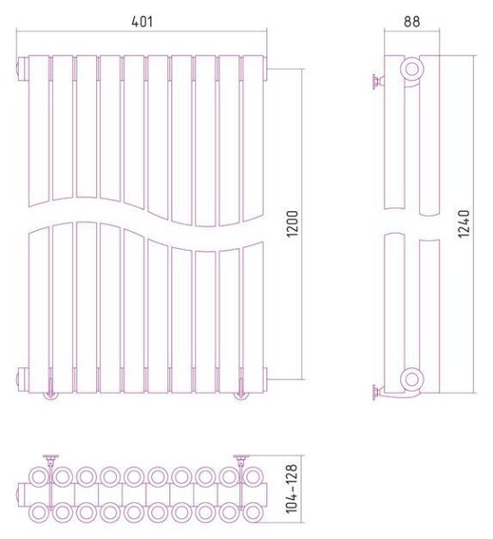 Дизайн-радиатор Сунержа Эстет 1200х401 хром (10 секций) водяной