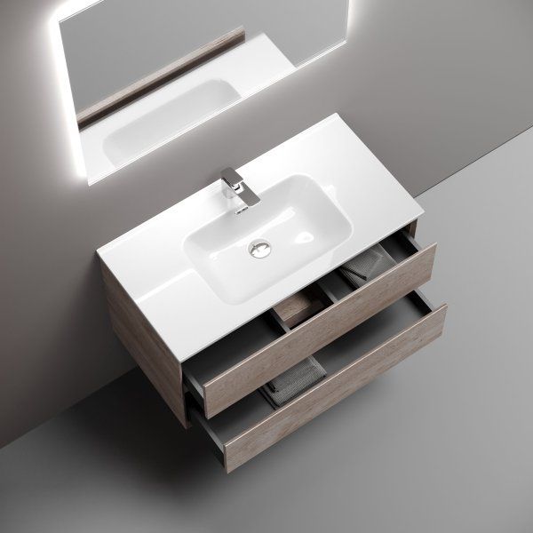 Тумба подвесная SANCOS Marmi 2.0 890х445х520 с двумя ящиками оснащенными доводчиками скрытого монтажа, дуб галифакс натуральный,  MR2.090EG