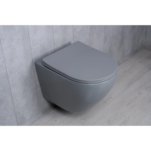 Унитаз подвесной GID Tr2122TF-Lgm безободковый, торнадо, с сиденьем микролифт, серый матовый