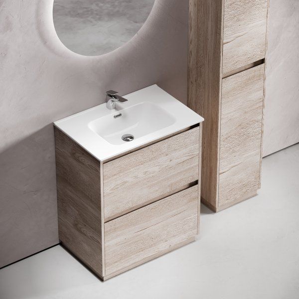 Тумба под раковину SANCOS Libra Floor напольная, 690х450х840, c двумя ящиками оснащенными доводчиками, дуб галифакс натуральный,  LB70FEG