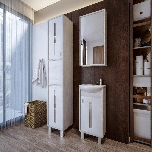 Комплект мебели для ванной Бриклаер БАЛИ 40, светлая лиственница/белый