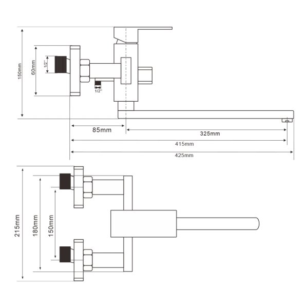 Смеситель для ванны WesnaArt KUBUS KUB13-320, сатин