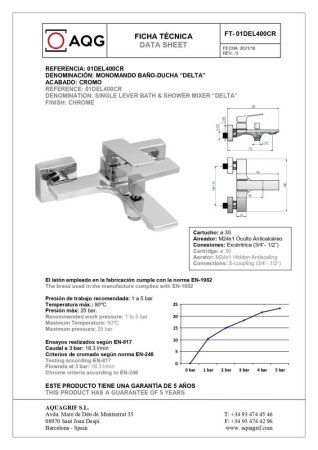 Смеситель AQG Delta 01DEL419CR для ванны, хром