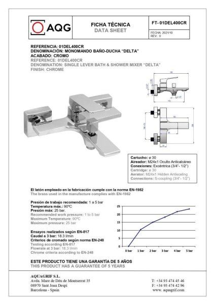 Смеситель AQG Delta 01DEL419CR для ванны, хром