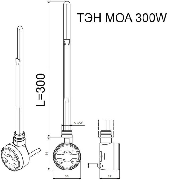 Электрический ТЭН TERMА MOA 300W белый, скрытое подключение
