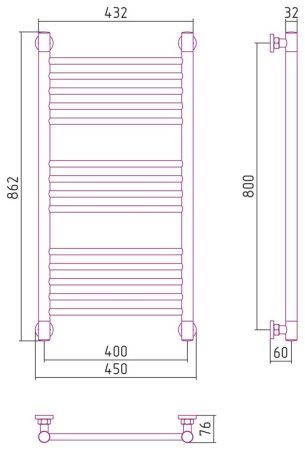 Полотенцесушитель водяной Сунержа Богема+ прямая 03-0220-8040 800x400 золото