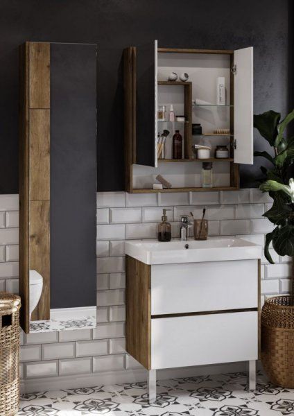 Шкаф-зеркало Aquaton Сканди 1A252202SDZ90 70 белый/дуб рустикальный