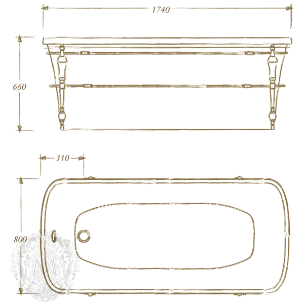 Ванна акриловая Migliori Olivia Console ML.OLV-40.102.NR.DO 174х83 белая, черная панель, золото