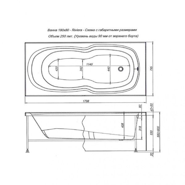 Акриловая ванна Aquanet Riviera 00230997 180х80