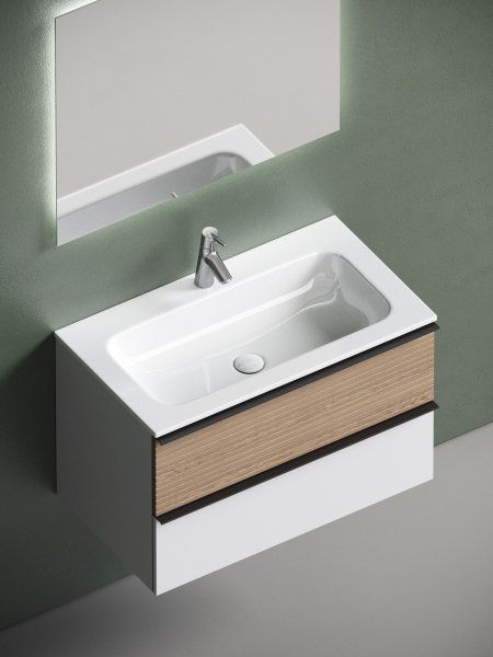 Тумба подвесная SANCOS Delta 790х445х500, c двумя ящиками оснащенными доводчиками,  дуб светлый/белый ,  DL80W