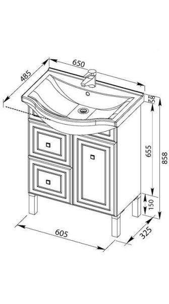 Тумба под раковину Aquanet Стайл 00181498 65 белая, 2 ящика