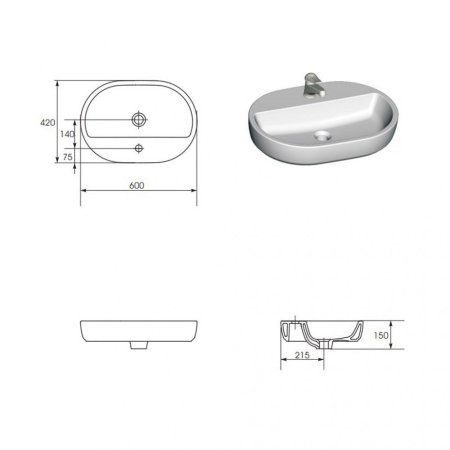 Раковина Cersanit Caspia S-UM-CAS60/1-O-w 60 овальная