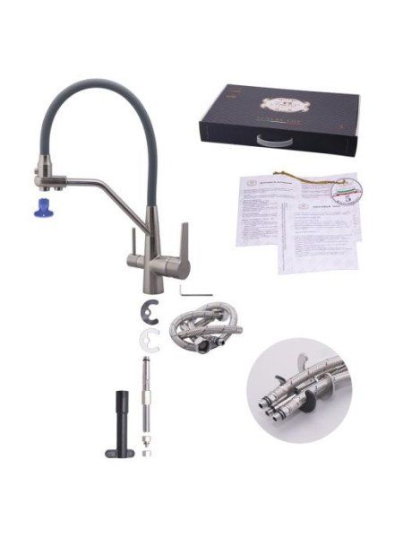 Смеситель Faop A4397-5 для кухни с подключением фильтра питьевой воды и гибким изливом никель