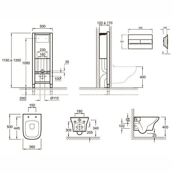 Комплект унитаз Jacob Delafon Vox E21744RU-00 + инсталляция + кнопка + крышка