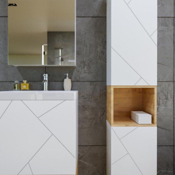 Тумба с раковиной и нишей Бриклаер КРИСТАЛЛ 50B, белый/дуб бунратти