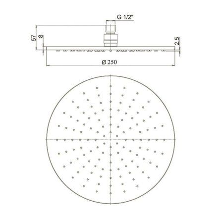 Верхний душ Paini 50YO759TT25HM 250 мм, черный