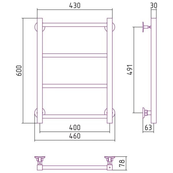 Полотенцесушитель водяной Стилье Версия-КН 60х40 хром
