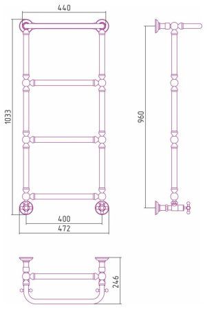 Полотенцесушитель водяной Сунержа Ренессанс 05-0281-9640 960x400 состаренная бронза