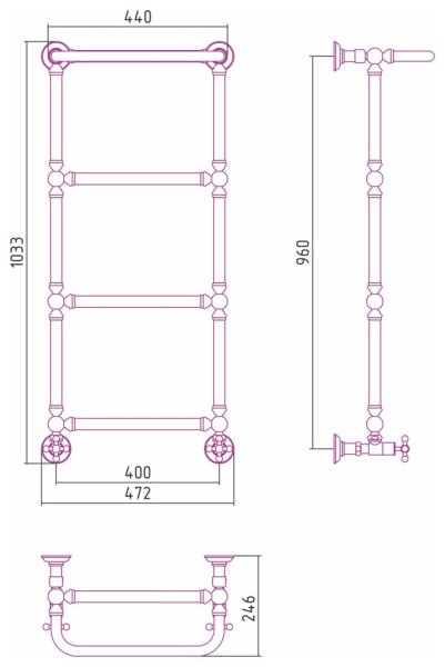 Полотенцесушитель водяной Сунержа Ренессанс 00-0281-9640 960x400 без покрытия