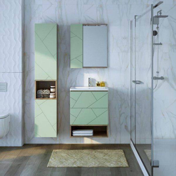 Комплект мебели для ванной Бриклаер КРИСТАЛЛ 60ZSF, фисташковый/дуб гранж песочный