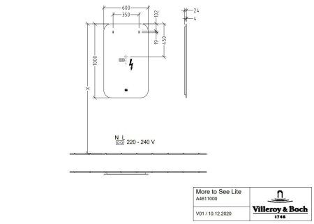 Зеркало с подсветкой Villeroy & Boch More to See Lite A4611000 (600х1000 мм)