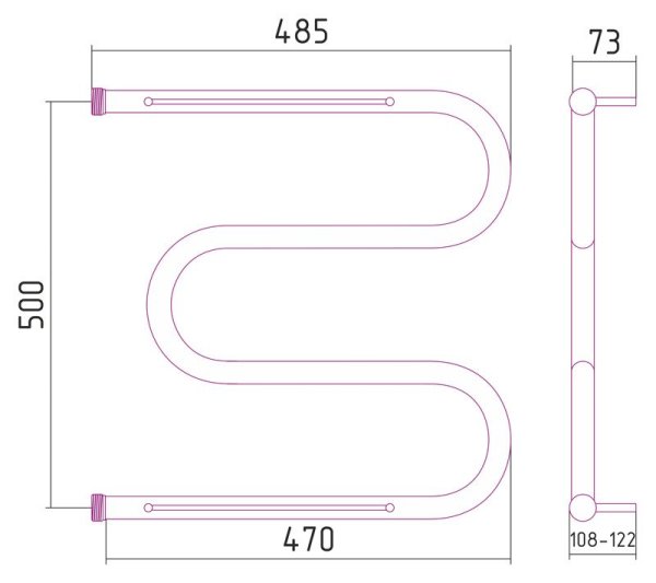 Полотенцесушитель водяной Стилье М-образный 2П 50х50