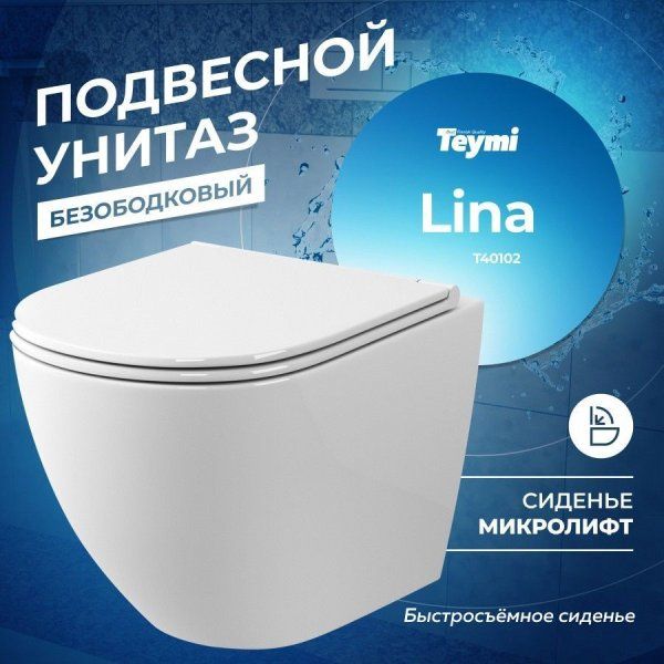 Унитаз подвесной Teymi Lina S безободковый, сиденье микролифт T40102