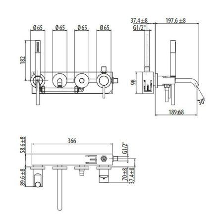 Смеситель Gattoni Circle Two 9105/91NO для ванны, черный матовый