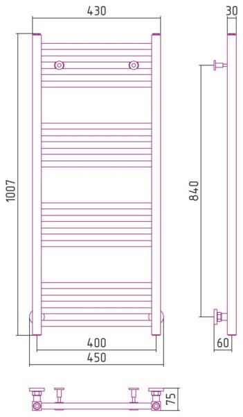 Полотенцесушитель водяной Сунержа Модус 31-0250-1040 1000x400 черный матовый