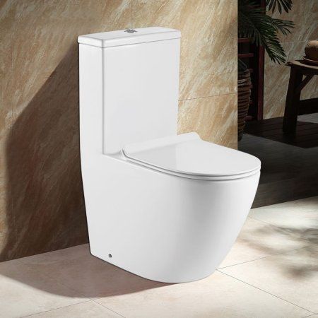 Унитаз-моноблок AZARIO MORANO 680x370х830 напольный безободковый в комплекте со смывным механизмом Geberit и сиденьем дюропласт микролифт (AZ-1001-G)