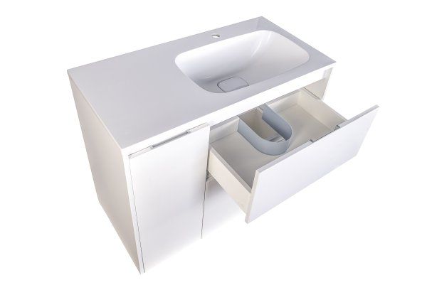 Тумба напольная "Барселона 90" правая (2 ящ.) с выкатной корзиной, Люкс белая, Plus Style Line СС-00002280