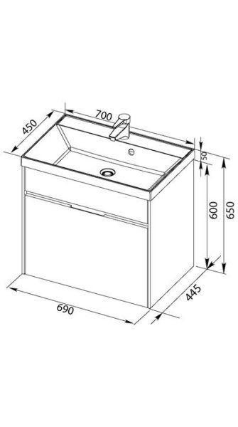 Тумба под раковину Aquanet Латина 00180001 70 черная, 1 ящик