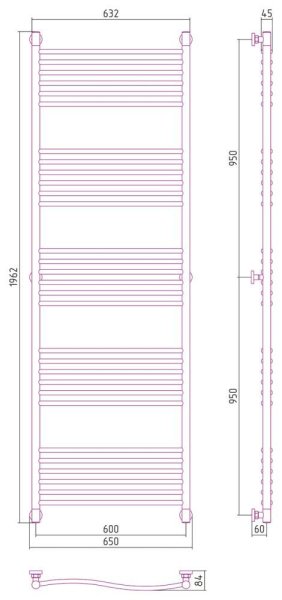 Полотенцесушитель водяной Сунержа Флюид+ 00-0222-1960 190х60 хром