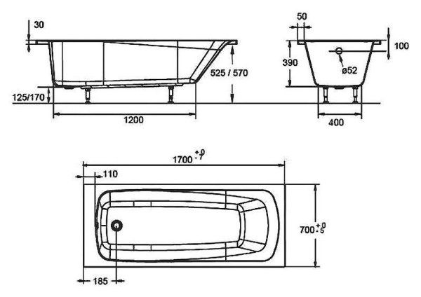 Акриловая ванна Jacob Delafon Patio E6812-00 170x70 см