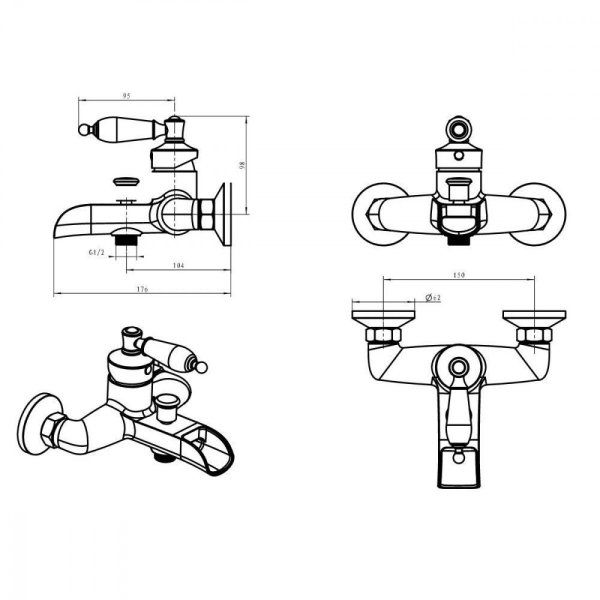 Смеситель Boheme Vogue crystal 203-CRST для ванны, бронза