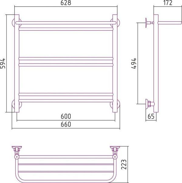 Полотенцесушитель водяной Стилье Версия-Н1 60х60 с полкой, хром