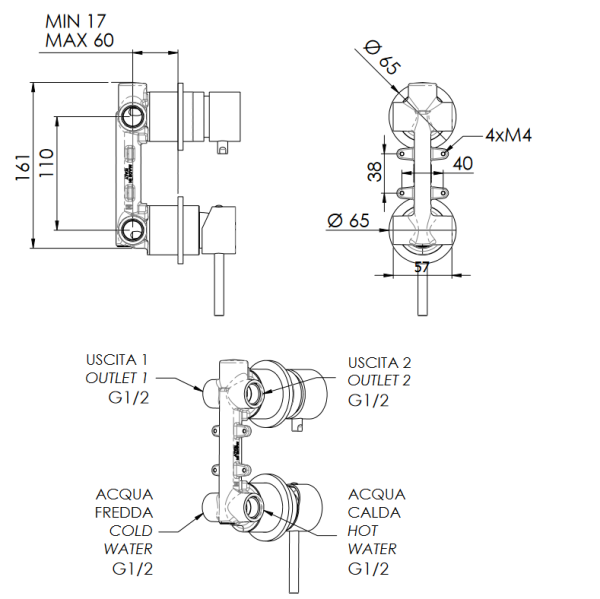 Смеситель Remer X Style Inox SSX92P для ванны с душем, хром