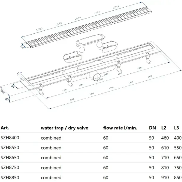 Душевой трап (лоток) PlastBrno Design 2 SZH8650 64,4 см, с решеткой, перфорированный, золотой матовый