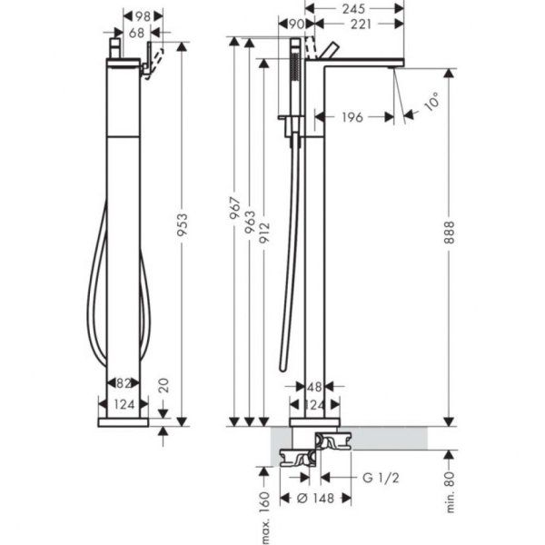 Смеситель Axor AX MyEdition 47440000 для ванны, напольный, хром/зеркальное стекло
