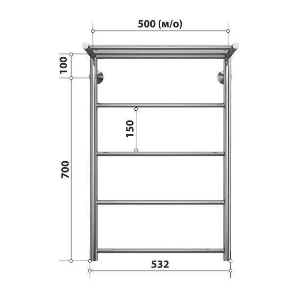 Полотенцесушитель водяной с полкой Stelmix 80x50 см, прямой с полкой
