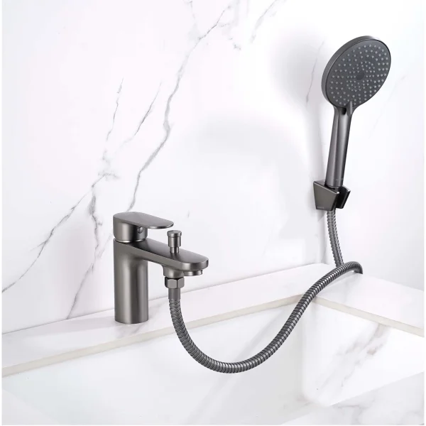 Смеситель на борт ванны Aquatek Ника AQ1844BGM с душевым гарнитуром, оружейная сталь матовый