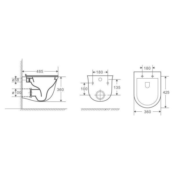 Унитаз GR-4412S (485*360*360) подвесной БЕЗОБОДКОВЫЙ с тонкой крышкой, 1 место