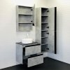 Тумба-умывальник COMFORTY "Эдинбург-60-2" бетон светлый с черной столешницей с отверстием под смеситель, с раковиной COMFORTY 9111