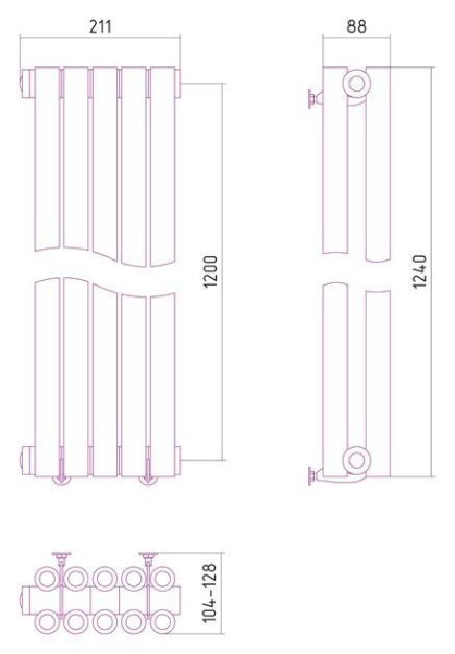 Дизайн-радиатор Сунержа Эстет 1200х211 хром (5 секций) водяной