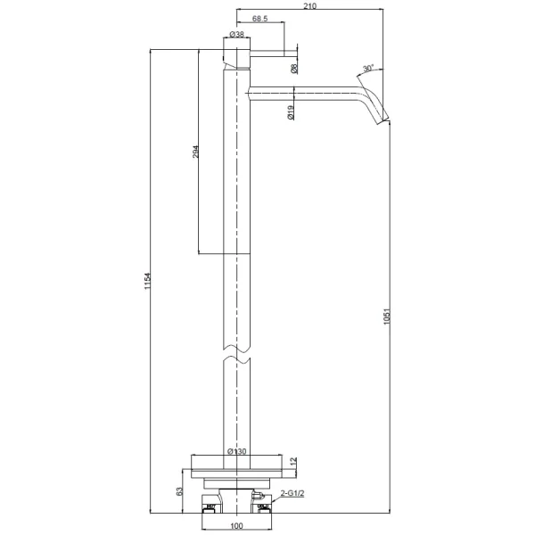 Смеситель напольный для раковины AQUAme Siena AQM6211GM оружейная сталь